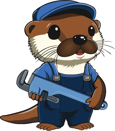 Potomac Plumbing and Gas otter mascot holding a wrench